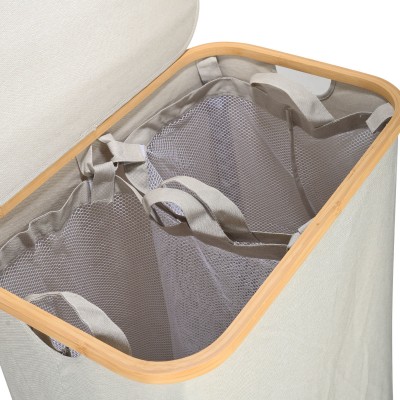 ESTIA ΚΑΛΑΘΙ ΑΠΛΥΤΩΝ BAMBOO ESSENTIALS 144lt ΜΕ ΚΑΠΑΚΙ ΚΑΙ 2 MESH BAGS 56x37x68cm ΓΚΡΙ