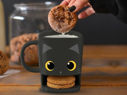 I-Total Κούπα Cookie Pocket Κεραμική Μαύρη ''Cat'' 250ml XL1901