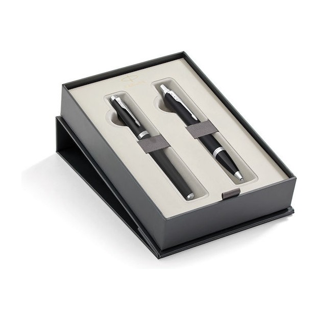 Parker IM Essential Σετ Στυλό Rollerball από Ατσάλι Mat Black CT σε Θήκη