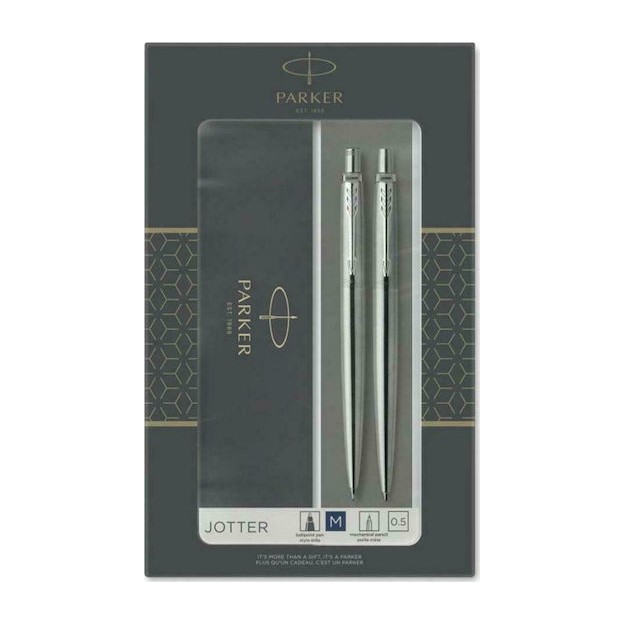 Parker Jotter Core Duo Σετ Στυλό Ballpoint Medium με Μηχανικό Μολύβι από Ατσάλι Ασημί σε Θήκη