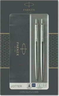 Parker Jotter Core Duo Σετ Στυλό Ballpoint Medium με Μηχανικό Μολύβι από Ατσάλι Ασημί σε Θήκη