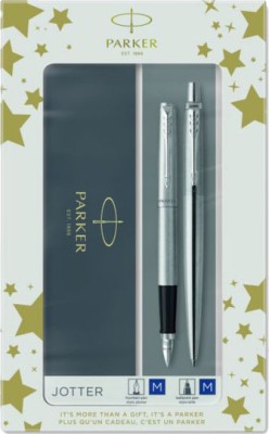 Parker Jotter Core Duo Σετ Στυλό Ballpoint Medium με Πένα Medium από Ατσάλι Ασημί σε Θήκη CT