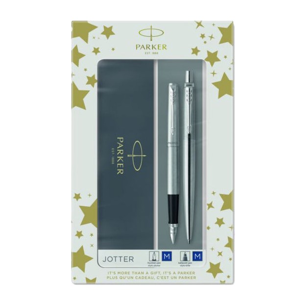 Parker Jotter Core Duo Σετ Στυλό Ballpoint Medium με Πένα Medium από Ατσάλι Ασημί σε Θήκη CT