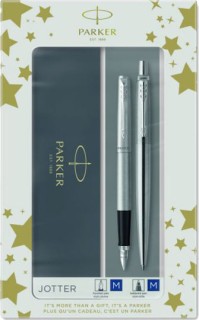 Parker Jotter Core Duo Σετ Στυλό Ballpoint Medium με Πένα Medium από Ατσάλι Ασημί σε Θήκη CT