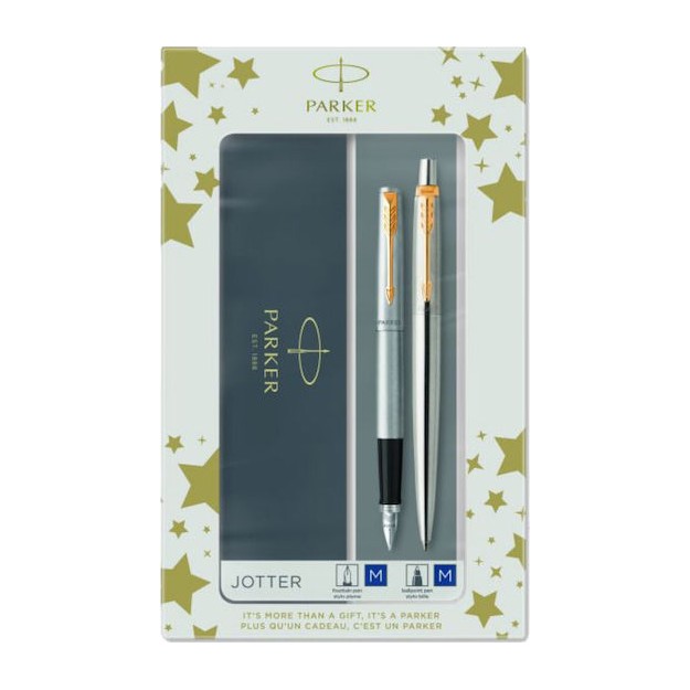 Parker Jotter Core Duo Σετ Στυλό Ballpoint Medium με Πένα Medium από Ατσάλι Ασημί σε Θήκη