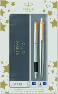 Parker Jotter Core Duo Σετ Στυλό Ballpoint Medium με Πένα Medium από Ατσάλι Ασημί σε Θήκη