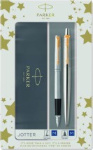Parker Jotter Core Duo Σετ Στυλό Ballpoint Medium με Πένα Medium από Ατσάλι Ασημί σε Θήκη