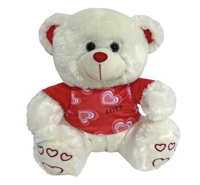Αρκουδάκι Λευκό με Κόκκινο Μπλουζάκι 30cm