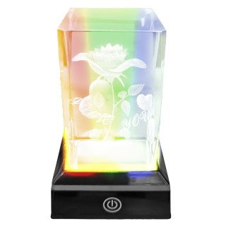 Κρύσταλλος Τριαντάφυλλο Love σε Βάση RGB 10,5x6,5x6,5cm