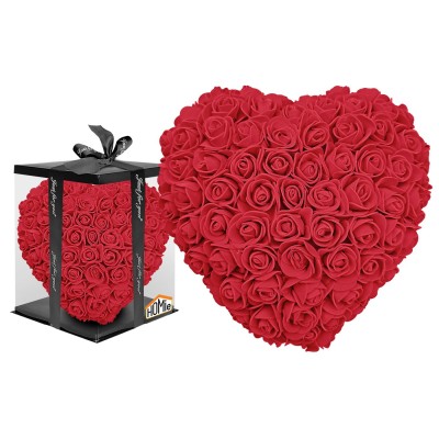 Κόκκινη Καρδιά από Τεχνητά Τριαντάφυλλα 23cm Καρδιά-23cm Κουτί-25cm
