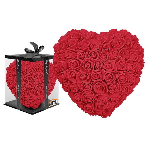 Κόκκινη Καρδιά από Τεχνητά Τριαντάφυλλα 23cm Καρδιά-23cm Κουτί-25cm