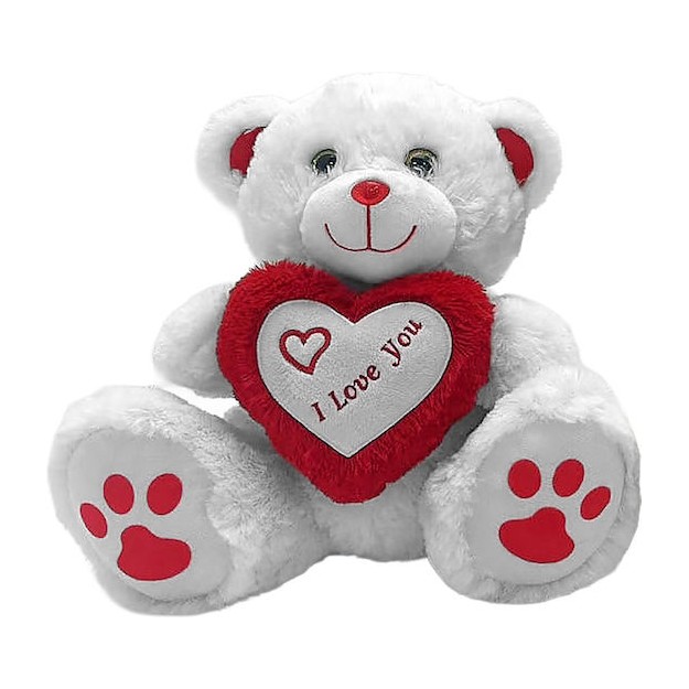 Αρκουδάκι Λούτρινο Λευκό με Καρδιά ''I Love You'' 30cm