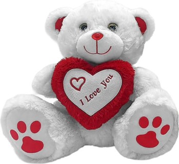 Αρκουδάκι Λούτρινο Λευκό με Καρδιά ''I Love You'' 30cm