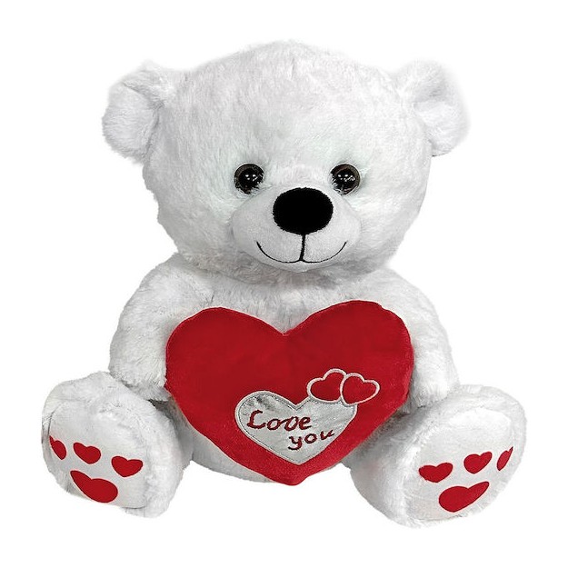 Αρκουδάκι Λούτρινο με Καρδιά Ασημί ''Love You'' 30cm