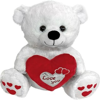 Αρκουδάκι Λούτρινο με Καρδιά Ασημί ''Love You'' 30cm