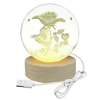 Φωτιστικό Σφαίρα Γυάλινη Τριαντάφυλλο ''I Love you'' με Βάση 6 Led ø8cm