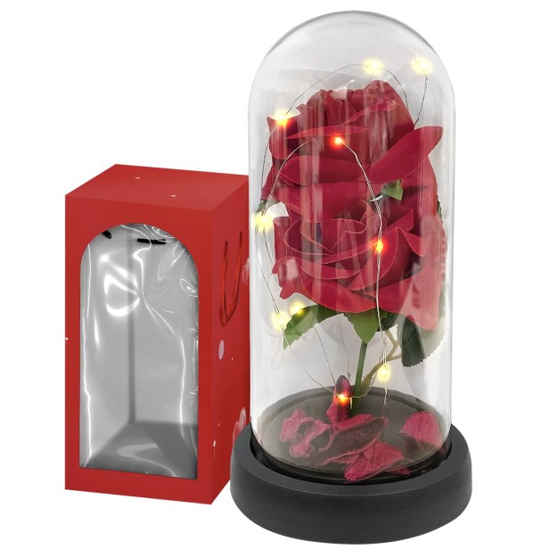 Τριαντάφυλλο Διπλό σε Γυάλα με φως 22x11cm