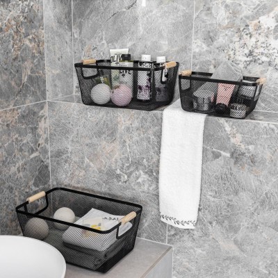 ESTIA ΚΑΛΑΘΙ ΟΡΓΑΝΩΣΗΣ ΜΕΤΑΛΛΙΚΟ ΜΕ ΞΥΛΙΝΕΣ ΛΑΒΕΣ 35x23x16cm ΜΑΥΡΟ