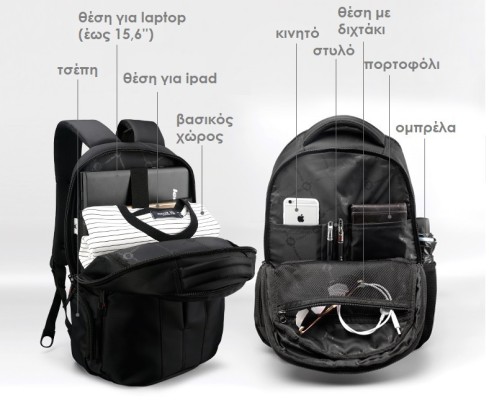 Tigernu Αδιάβροχη Τσάντα Πλάτης για Laptop 15.6" σε Μαύρο χρώμα T-B3105