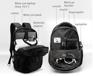 Tigernu Αδιάβροχη Τσάντα Πλάτης για Laptop 15.6" σε Μαύρο χρώμα T-B3105