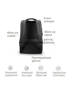 Tigernu T-B3595 Αδιάβροχη Τσάντα Πλάτης για Laptop σε Μαύρο χρώμα