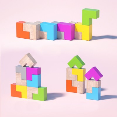 iwood Τουβλάκια 3D Cube Ξύλινα για 3+ Ετών 8τμχ