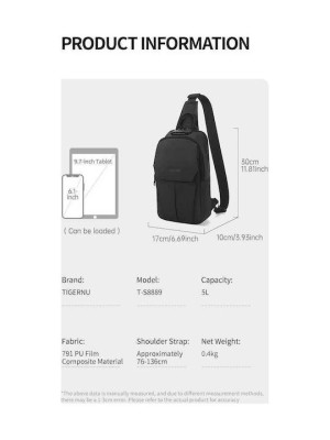 Tigernu T-S8889 Ανδρική Τσάντα Στήθους Μαύρη