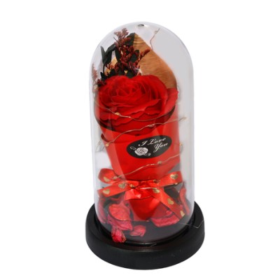 Καμπάνα με Υφασμάτινη Ανθοδέσμη Τριαντάφυλλου & Φως LED – 21×11 cm