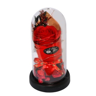 Καμπάνα με Υφασμάτινη Ανθοδέσμη Τριαντάφυλλου & Φως LED – 21×11 cm