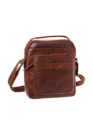 Lavor 1-52 Δερμάτινη Ανδρική Τσάντα Ώμου / Χιαστί Κονιάκ