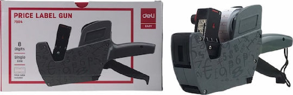 Deli 7504 Μηχανικός Ετικετογράφος Χειρός Μονός σε Γκρι Χρώμα 7504