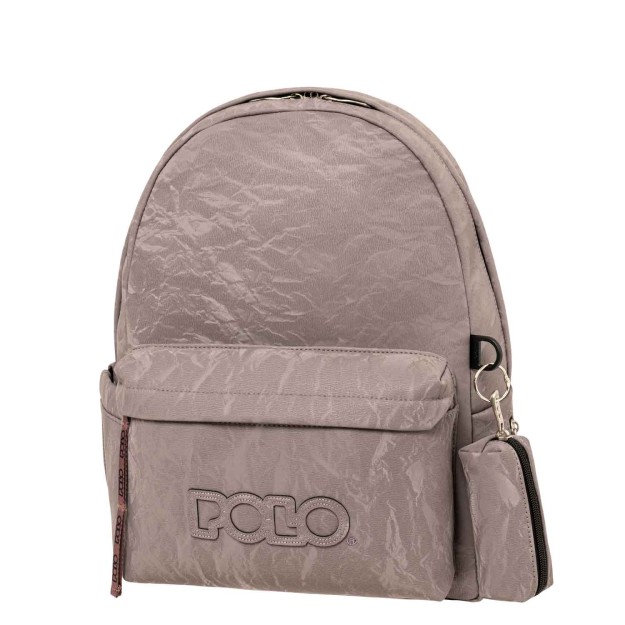 Polo Gecko Σχολική Τσάντα Πλάτης Γυμνασίου - Λυκείου Ash με Θήκη για Παγούρι 20lt 9-02-041-2700