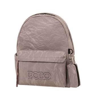 Polo Gecko Σχολική Τσάντα Πλάτης Γυμνασίου - Λυκείου Ash με Θήκη για Παγούρι 20lt 9-02-041-2700