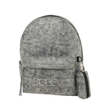Polo Gecko Σχολική Τσάντα Πλάτης Γυμνασίου - Λυκείου Γκρι με Θήκη για Παγούρι 20lt 9-02-041-8327