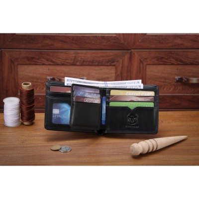 Bull Captain Δερμάτινο Ανδρικό Πορτοφόλι με RFID Μαύρο QB07