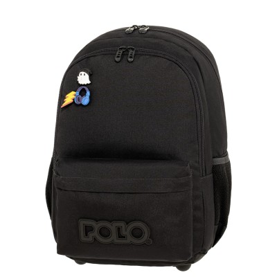 Polo Pins Σχολική Τσάντα Πλάτης Δημοτικού Μαύρη 9-01-059-2000