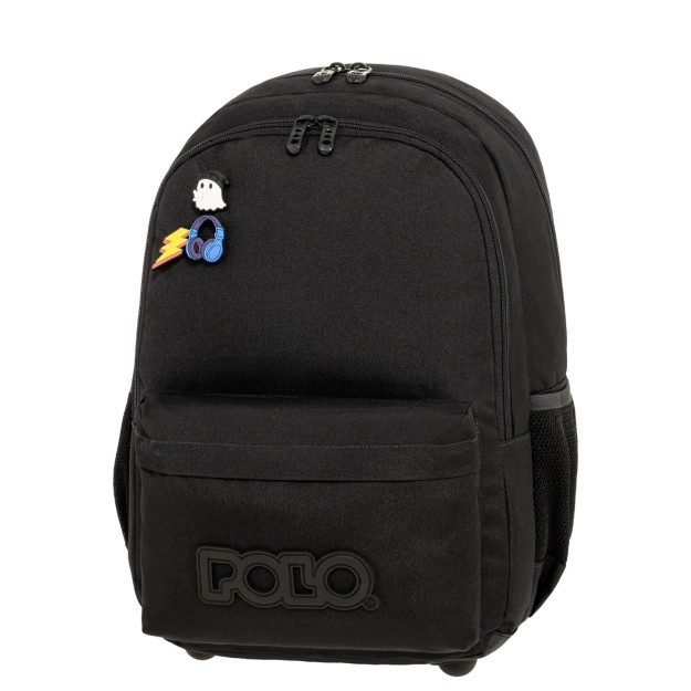 Polo Pins Σχολική Τσάντα Πλάτης Δημοτικού Μαύρη 9-01-059-2000