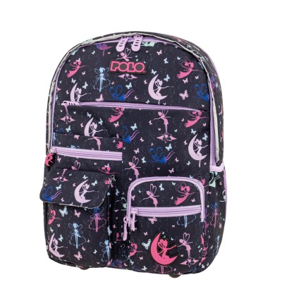 Polo Youngster Σχολική Τσάντα Πλάτης Δημοτικού Μαύρη/Φούξια 9-01-068-8441