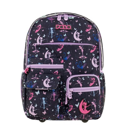 Polo Youngster Σχολική Τσάντα Πλάτης Δημοτικού Μαύρη/Φούξια 9-01-068-8441