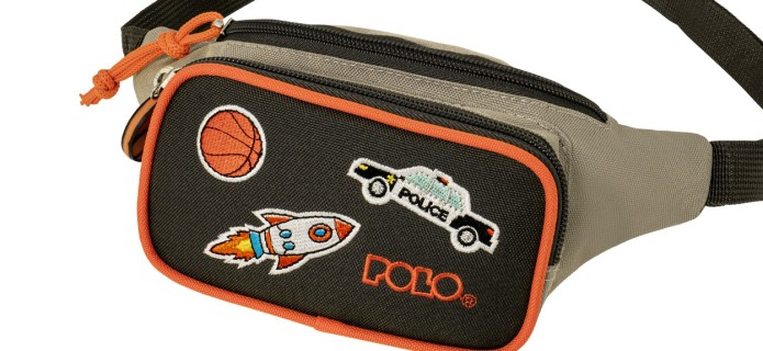 Polo Kiddo 2 Παιδικό Τσαντάκι Μέσης Μαύρο/Πορτοκαλί Basket 9-08-041-2300