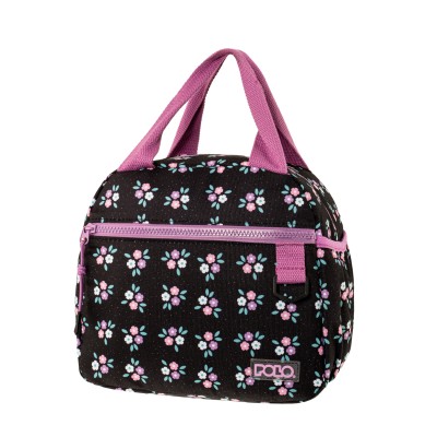 Polo Coolmi Τσάντα Φαγητού Μαύρη/Φούξια Λουλουδάκια 9-71-002-4400