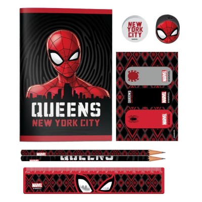 Must Spiderman Παιδικό Σετ Γραφικής Ύλης με Μολύβι, Ξύστρα, Γόμα, Σημειωματάριο, Χάρακα και Κασετίνα 10τμχ 000508158