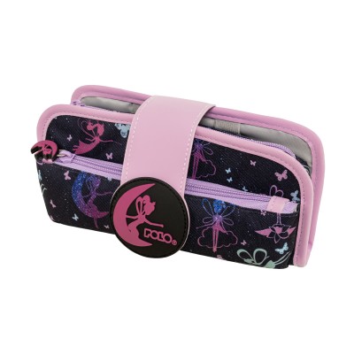 Polo Rubber Διπλή Κασετίνα Υφασμάτινη με Σχέδια Μαύρο/Λιλά 9-37-019-8441