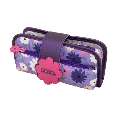 Polo Rubber Διπλή Κασετίνα Υφασμάτινη με Σχέδια Μωβ Λουλούδια 9-37-019-8435