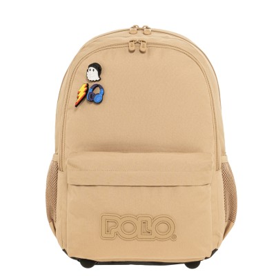 Polo Pins Σχολική Τσάντα Πλάτης Δημοτικού Μπεζ 9-01-059-7700
