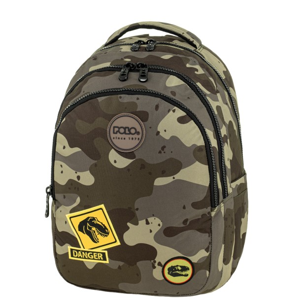 Polo Focus Σχολική Τσάντα Πλάτης Δημοτικού Χακί Παραλλαγή 9-01-078-8309