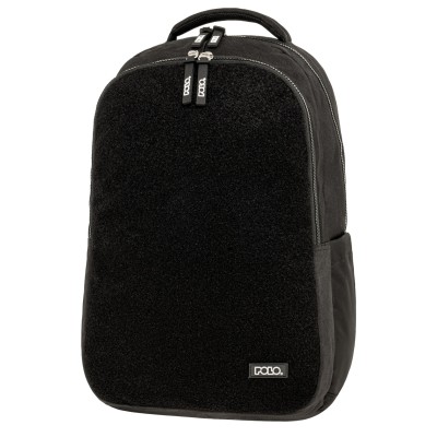 Polo Patches Σχολική Τσάντα Πλάτης Δημοτικού Μαύρη Σχέδια Velcro 9-01-079-2000