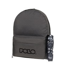 Polo Original Double Scarf Σχολική Τσάντα Πλάτης Γυμνασίου - Λυκείου Γκρι 9-01-235-2620
