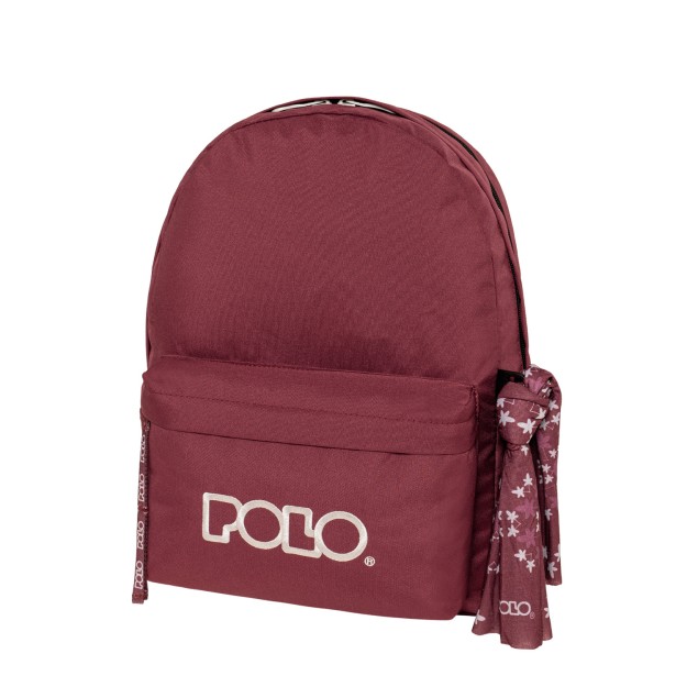 Polo Original Double Scarf Σχολική Τσάντα Πλάτης Γυμνασίου - Λυκείου Μπορντώ/Μπεζ 9-01-235-3324