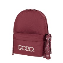 Polo Original Double Scarf Σχολική Τσάντα Πλάτης Γυμνασίου - Λυκείου Μπορντώ/Μπεζ 9-01-235-3324